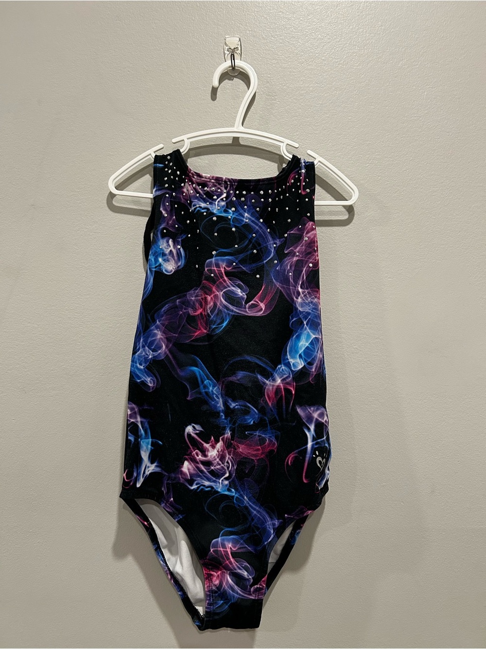 Girls Black Galaxy Smoke Print Gymnastics Leotard